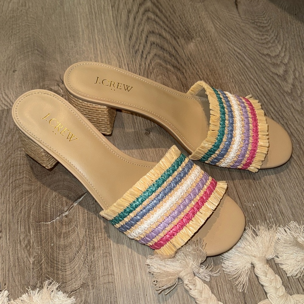 New In Box J Crew Factory Rainbow Raffia Woven Mule Sandals